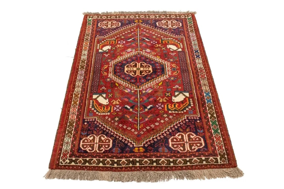 Red Tribal 3'6X5 Shiraz Persian Rug - 16