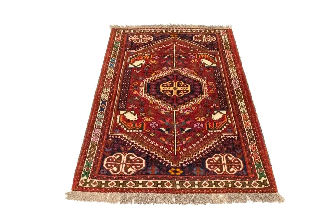 Red Tribal 3'6X5 Shiraz Persian Rug - 3