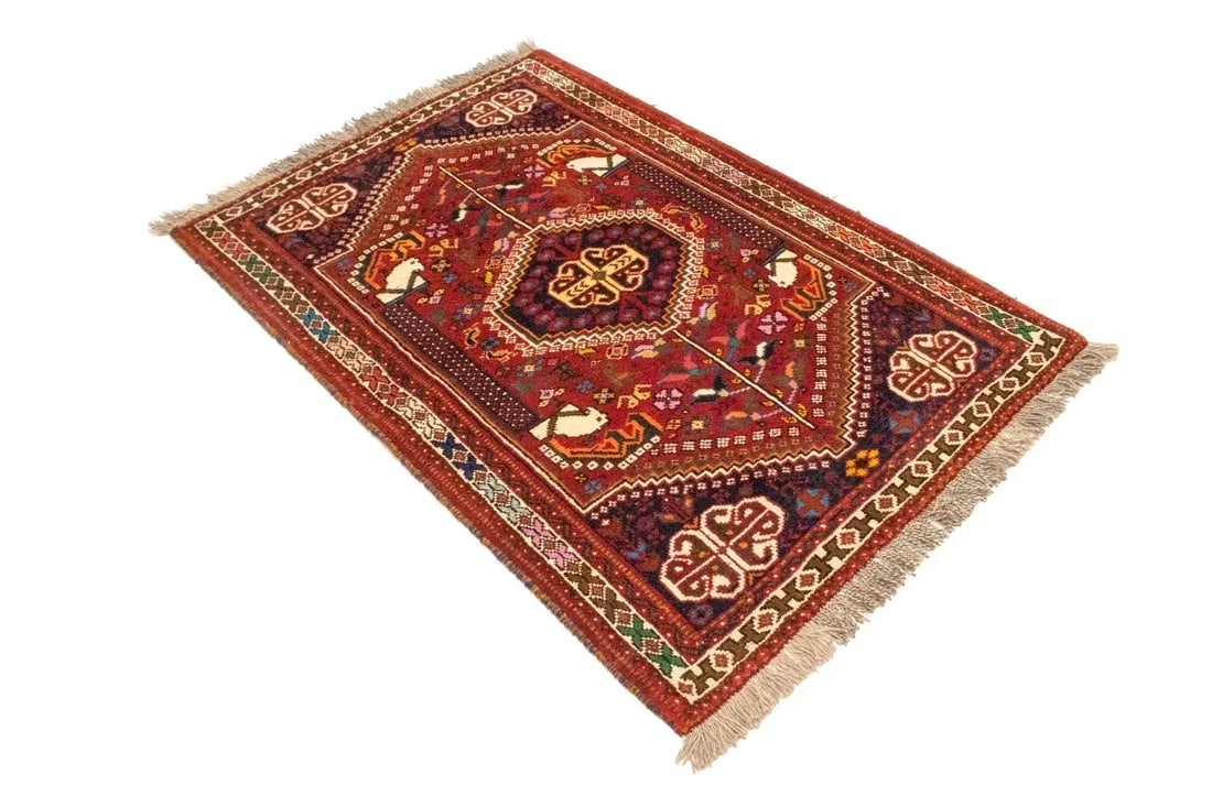 Red Tribal 3'6X5 Shiraz Persian Rug - 4