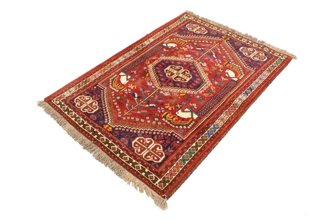 Red Tribal 3'6X5 Shiraz Persian Rug - 5