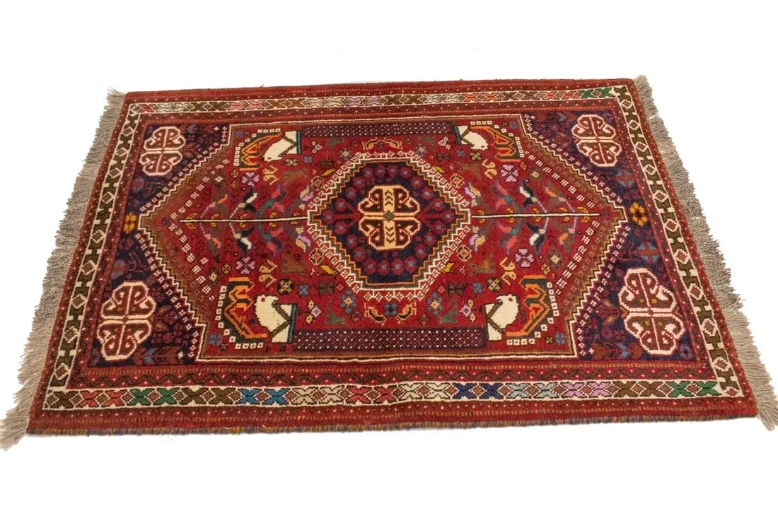 Red Tribal 3'6X5 Shiraz Persian Rug - 6