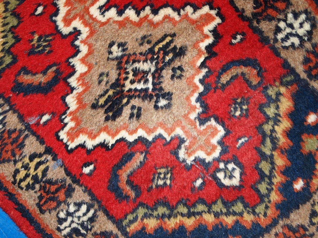 Handmade vintage Persian Hamadan rug 1.4' x 1.9' (42cm x 60cm) 1970s - 5