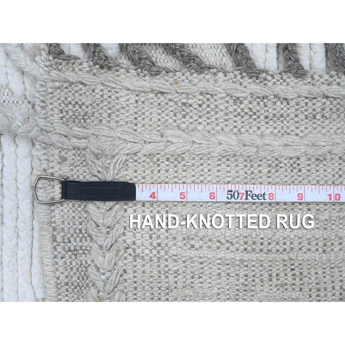 Ivory Hand Knotted Wool Moroccan Weave Embossed Pile Oriental Rug - 11