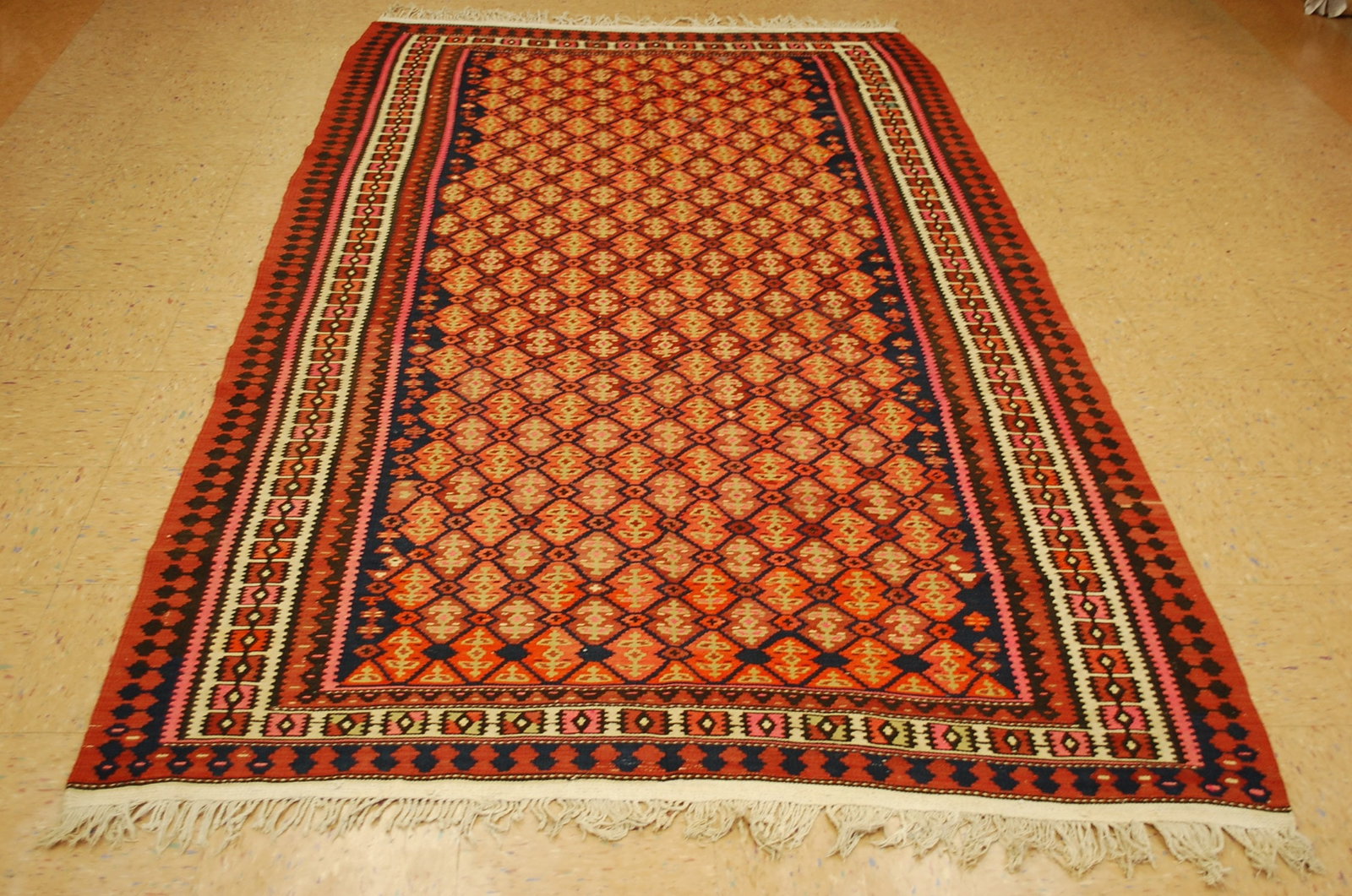 CAUCASIAN KILIM 5.3x9.7: Title: CAUCASIAN KILIM 5.3x9.7 Description: ANTIQUE HIGHLY DETAILED COLORFUL CAUCASIAN NOMADIC KILIM ALSO CALLED FLAT WOVEN RUG with size of 5' 3" x 9' 7" Highly detailed design with Multi-Color