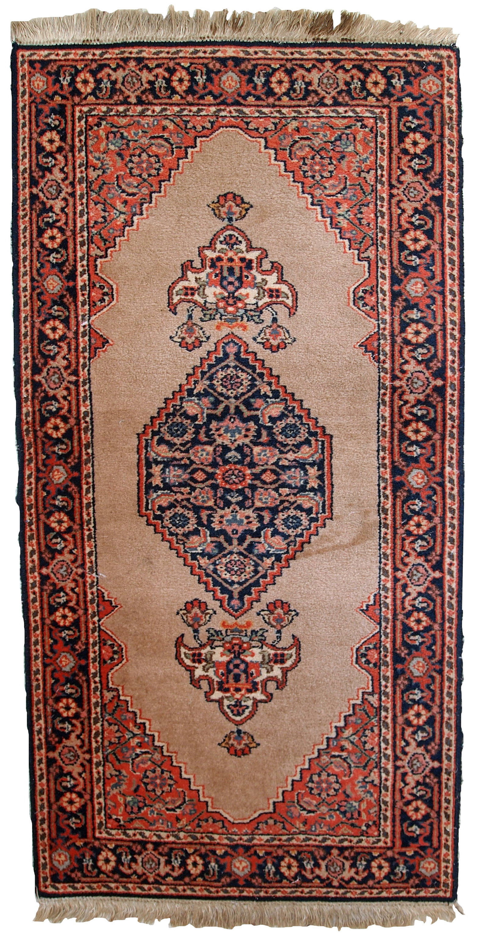 Handmade vintage Indo-Tabriz rug 1.9' x 3.9' (60cm x 118cm) 1960s: Title:Handmade vintage Indo-Tabriz rug 1.9' x 3.9' (60cm x 118cm) 1960s Origin:India Dimension:1.9' x 3.9' (60cm x 118cm) Materials:wool Description:Vintage handmade Indo-Tabriz rug in original good c