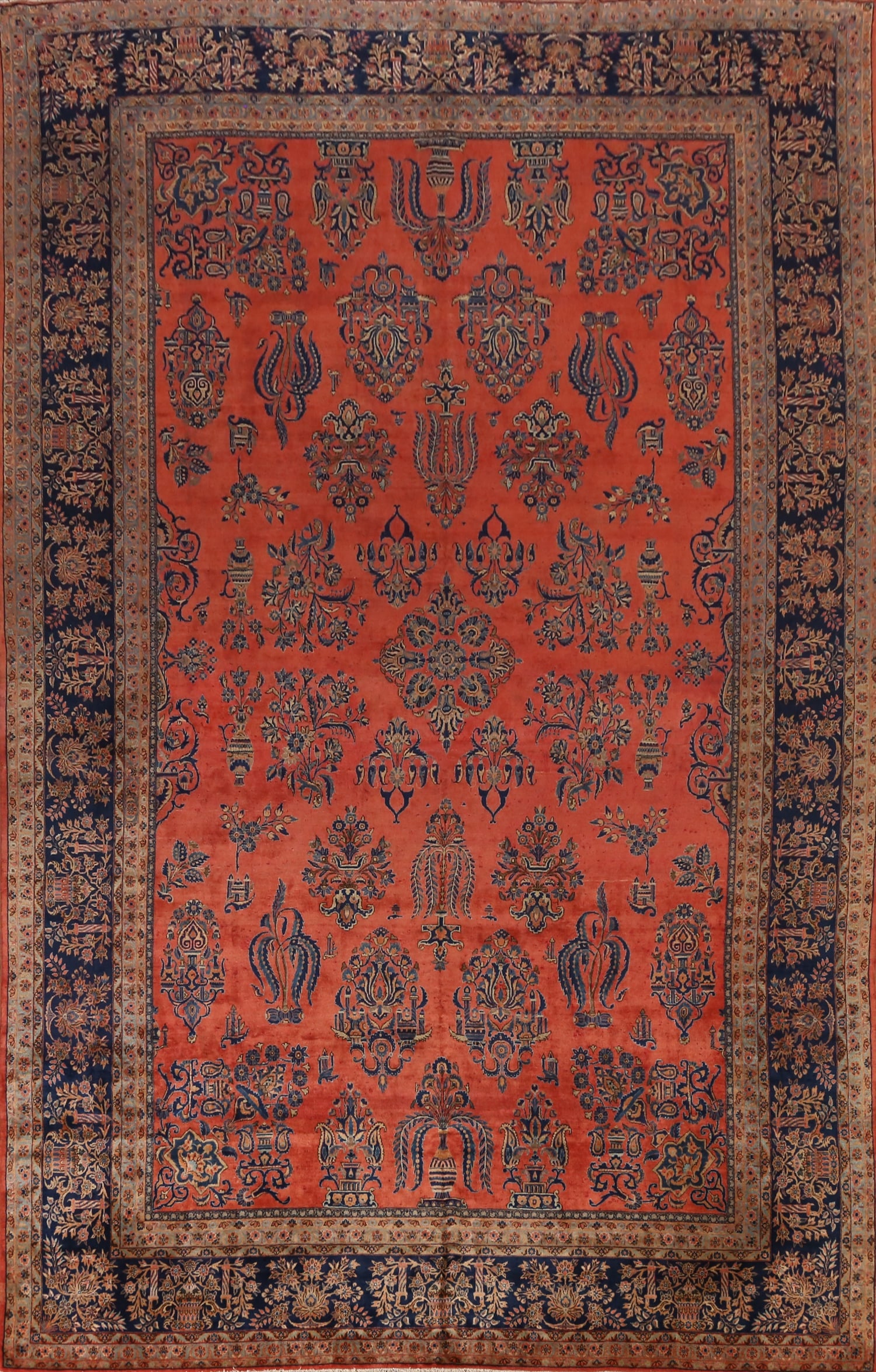 Pre-1900 Vegetable Dye Manchester Wool Kashan Persian Rug 10x16 (1 of 19)