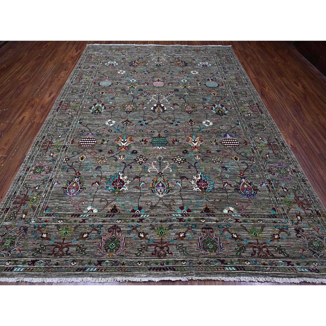 Thunder Gray Wool Hand Knotted Sultani Pomegranate Design Oriental Rug - 2