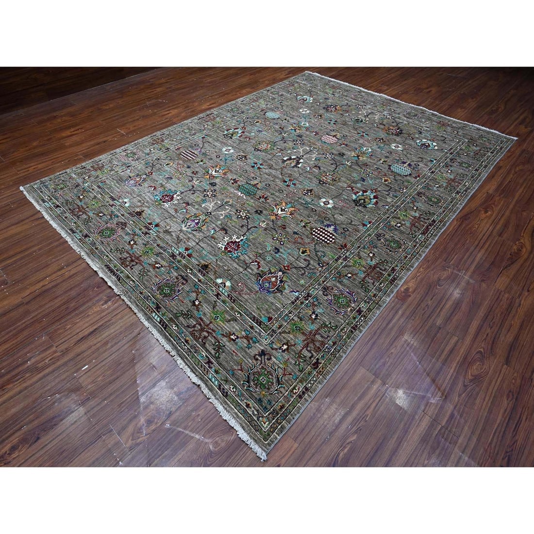 Thunder Gray Wool Hand Knotted Sultani Pomegranate Design Oriental Rug - 3