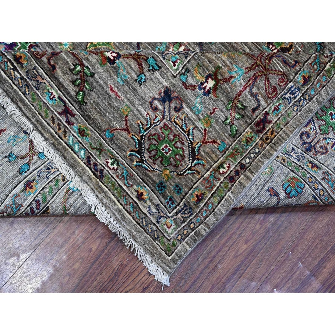 Thunder Gray Wool Hand Knotted Sultani Pomegranate Design Oriental Rug - 6
