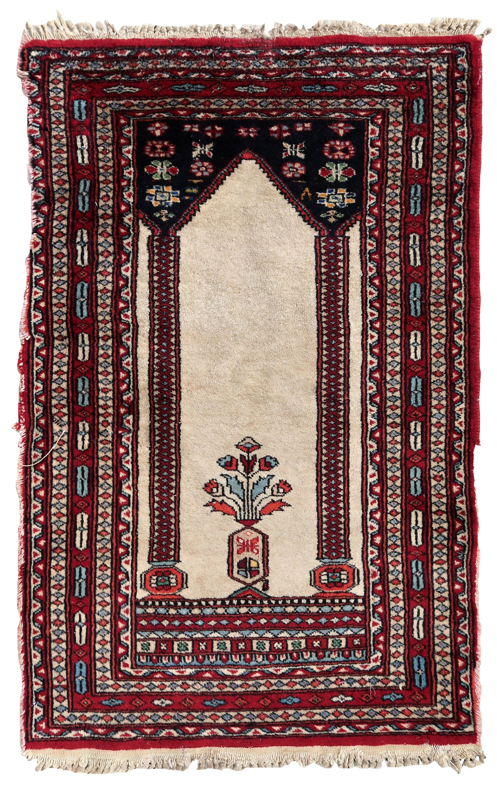 Handmade vintage Pakistani Lahore prayer rug 1.9' x 3' (60cm x 93cm) 1970s (1 of 9)