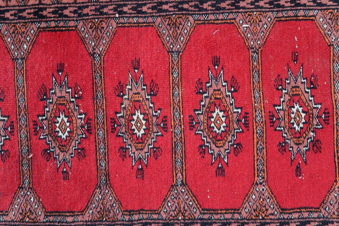 Handmade vintage Uzbek Bukhara rug 2' x 3.4' (62cm x 106cm) 1970s - 5