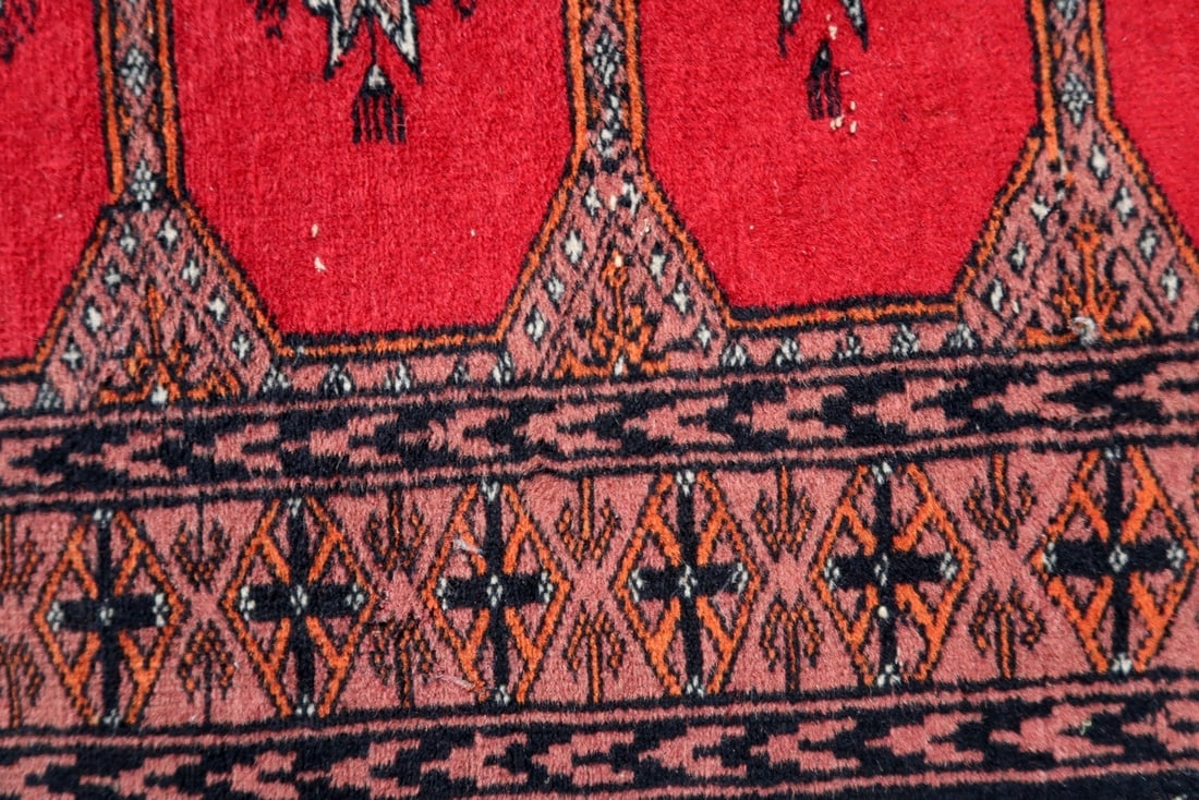 Handmade vintage Uzbek Bukhara rug 2' x 3.4' (62cm x 106cm) 1970s - 7