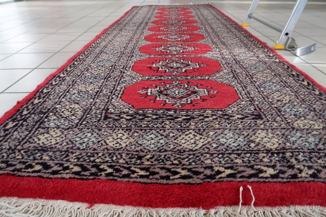 Mid-Century Vintage Uzbek Bukhara Style Wool Runner 2.8' x 7.9' - 10