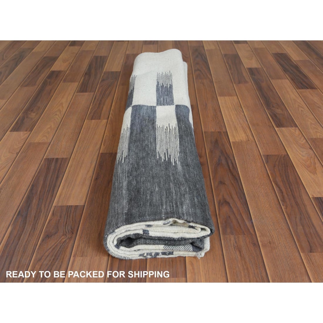 Hand Woven Avant-Garde Stripe Design Flat Weave Kilim Organic Wool Rug - 5