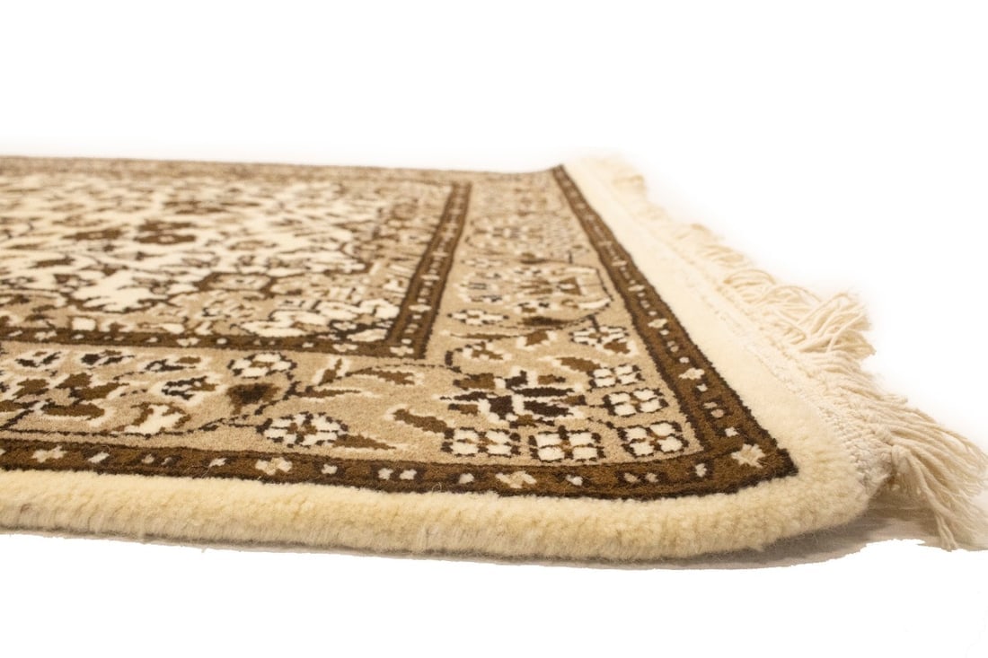 Cream Brown Floral 2'7X9'3 Kirman Oriental Runner Rug - 10
