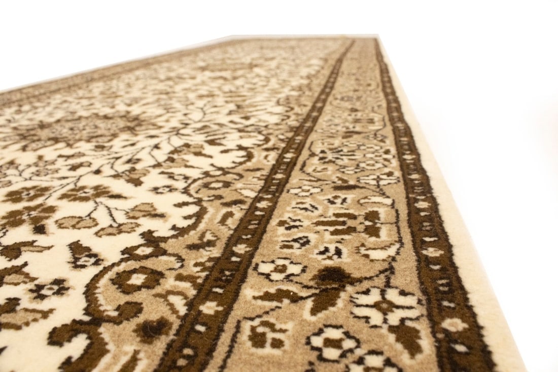 Cream Brown Floral 2'7X9'3 Kirman Oriental Runner Rug - 12