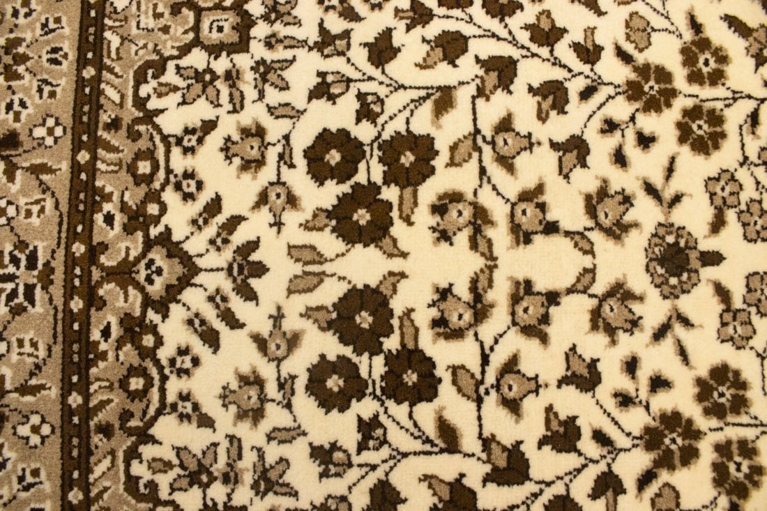 Cream Brown Floral 2'7X9'3 Kirman Oriental Runner Rug - 13