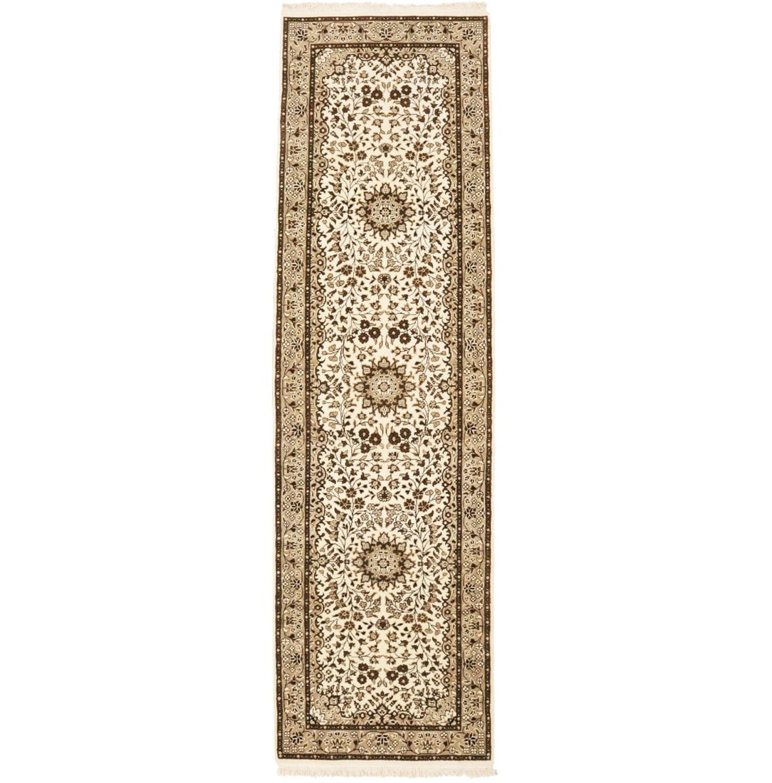 Cream Brown Floral 2'7X9'3 Kirman Oriental Runner Rug (1 of 15)