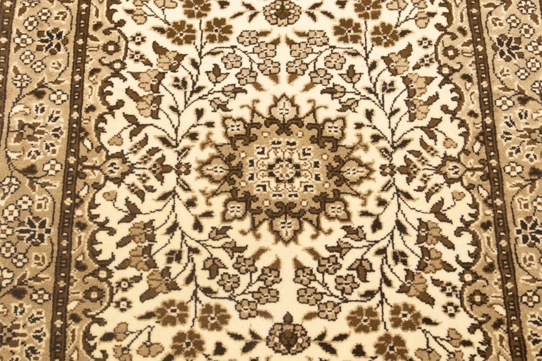 Cream Brown Floral 2'7X9'3 Kirman Oriental Runner Rug - 8