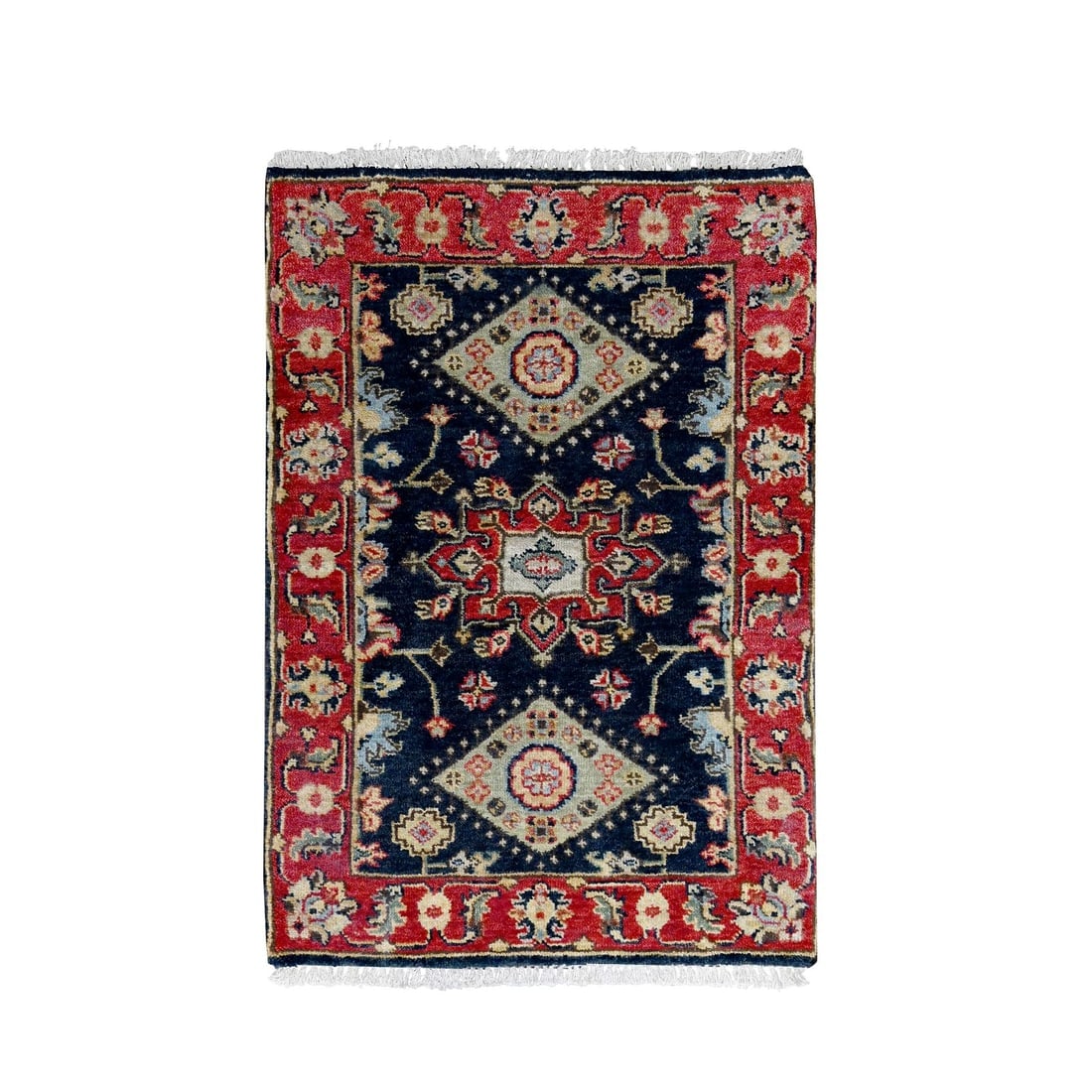 Power Black Hand Knotted Karajeh with Medallion Design Wool Mat Rug: Title: Power Black Hand Knotted Karajeh with Medallion Design Wool Mat RugDescription:This is a truly genuine one-of-a-kind. It has been Knotted for months and months in the centuries-old weaving