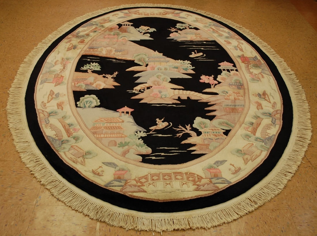 CHINESE RUG 6x9: Title: CHINESE RUG 6x9 Description:ART DECO CHINESE RUG with exact Oval size of 6' x 9" .........Condition is Perfect healthy soft even pile as shown in photos..feels very soothing under bare feet....