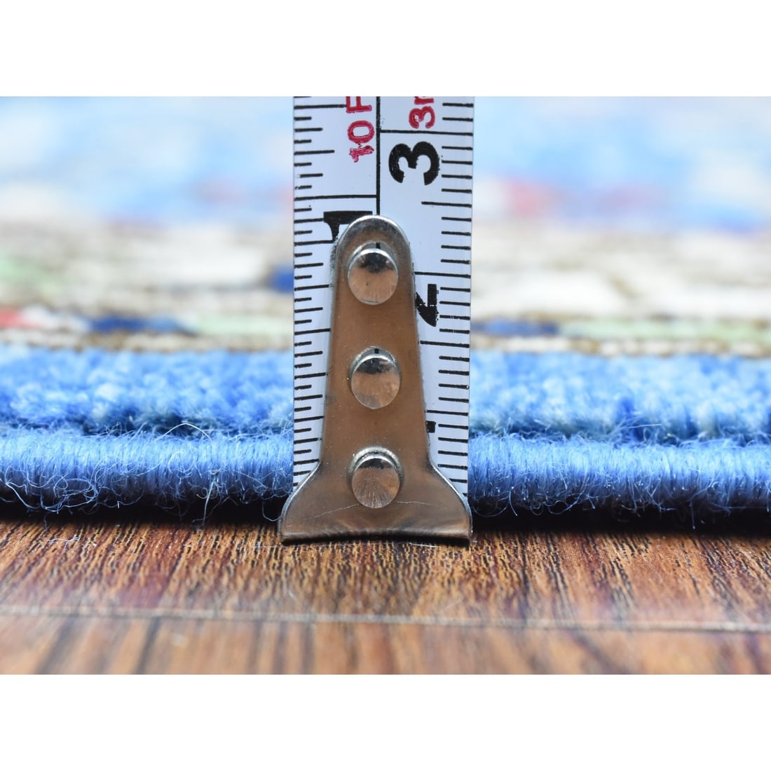 Light Blue, Hand Knotted Afghan Ersari, Pure Wool Oriental Rug - 5