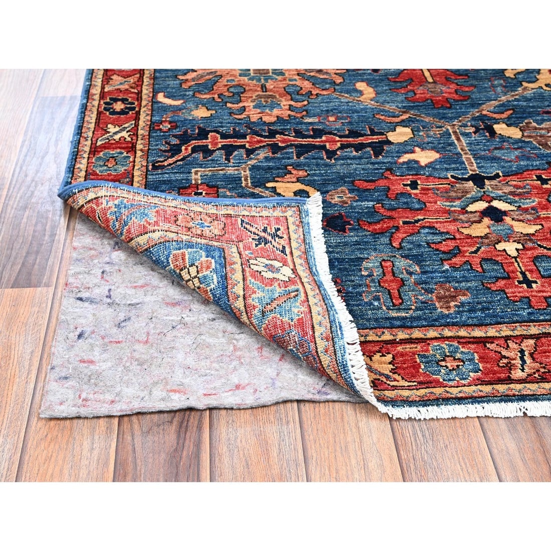 Denim Blue Heriz All Over Design Hand Knotted Soft Wool Runner Rug - 3