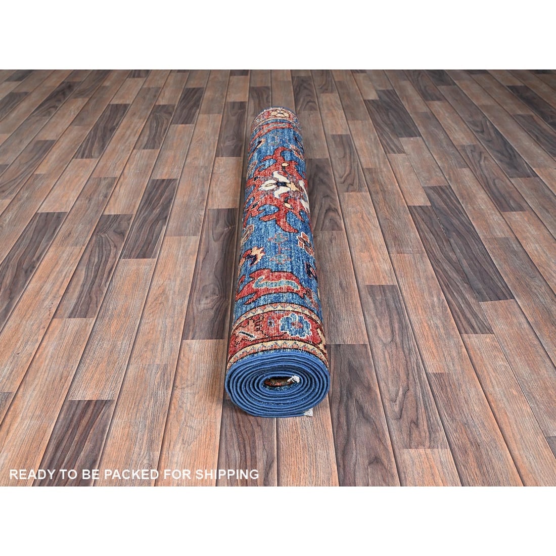 Denim Blue Heriz All Over Design Hand Knotted Soft Wool Runner Rug - 5