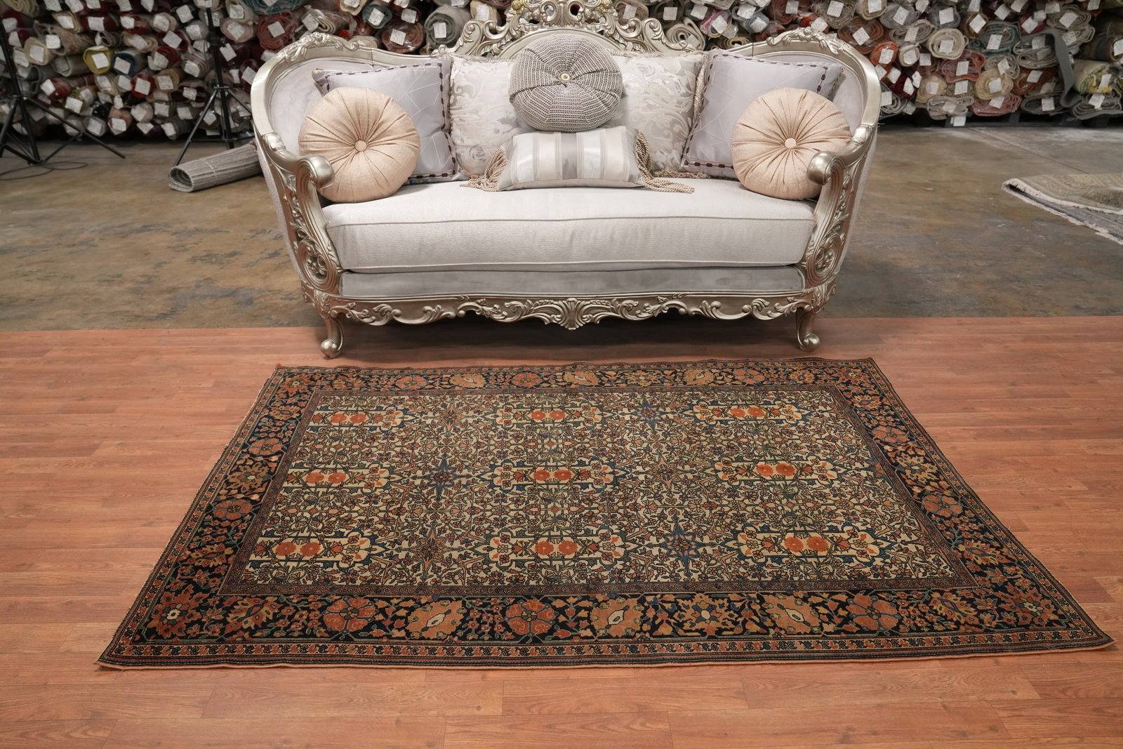 Pre-1900 Vegetable Dye Sarouk Farahan Persian Rug 4x7 - 3