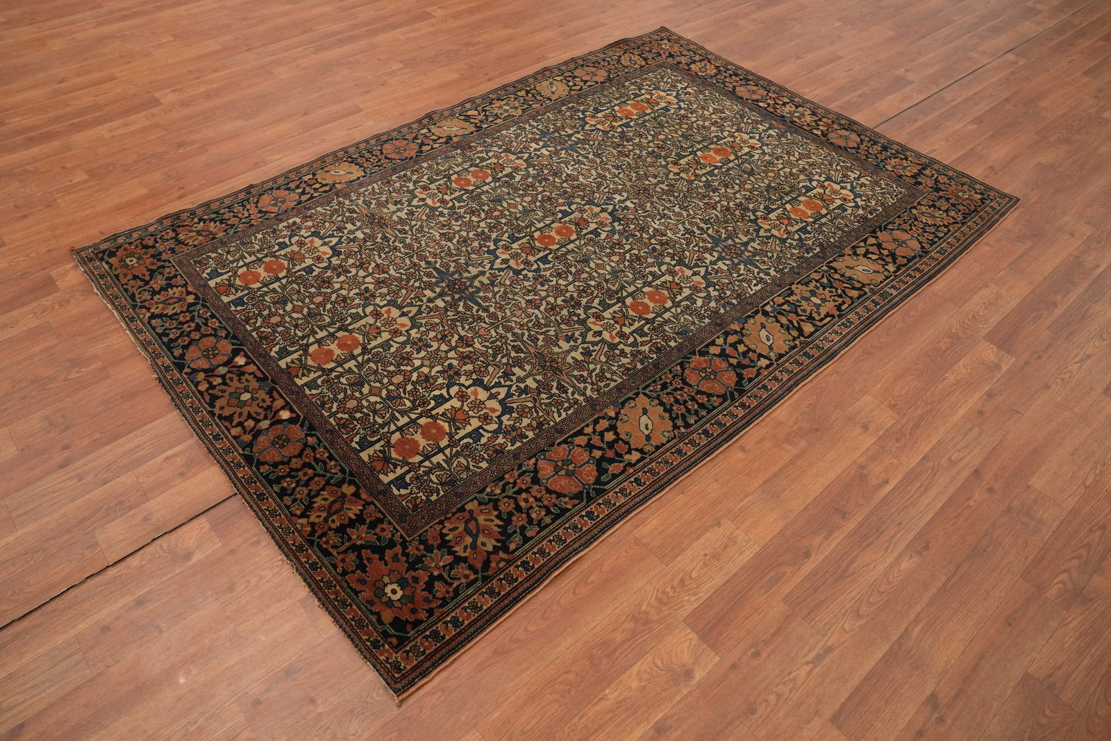 Pre-1900 Vegetable Dye Sarouk Farahan Persian Rug 4x7 - 4