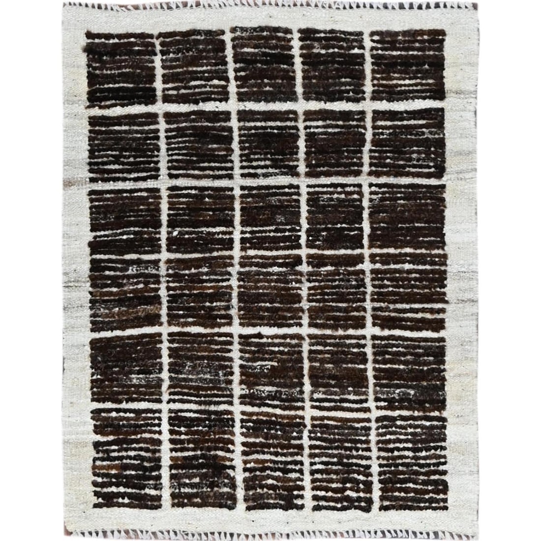 Chocolate Brown Moroccan Weave with Grid Design Hand Knotted Wool Rug: Title: Chocolate Brown Moroccan Weave with Grid Design Hand Knotted Wool RugDescription:This is a truly genuine one-of-a-kind. It has been Knotted for months and months in the centuries-old weaving