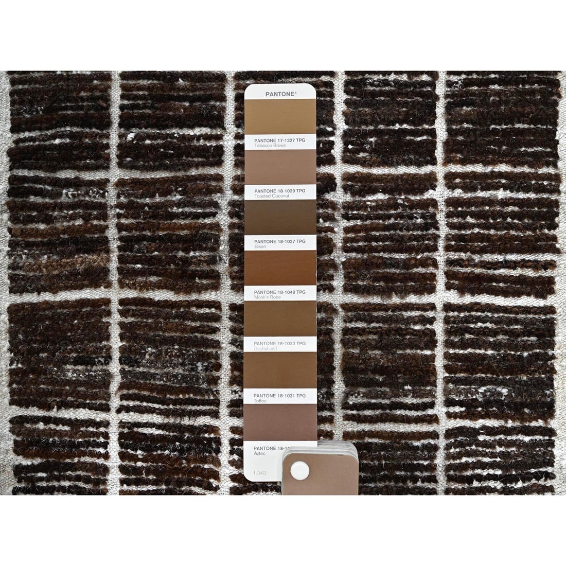 Chocolate Brown Moroccan Weave with Grid Design Hand Knotted Wool Rug - 4