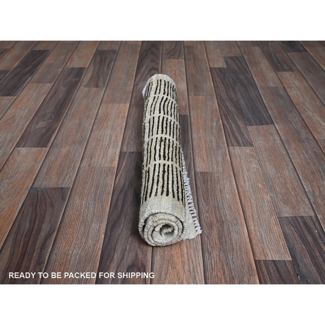 Chocolate Brown Moroccan Weave with Grid Design Hand Knotted Wool Rug - 5