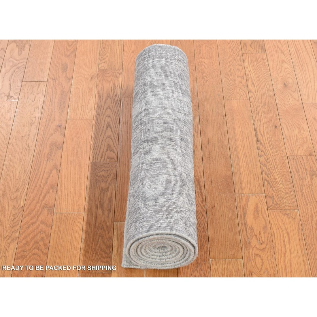 Gray Jacquard Hand Loomed Cypress Tree Design Silken Runner Rug - 5