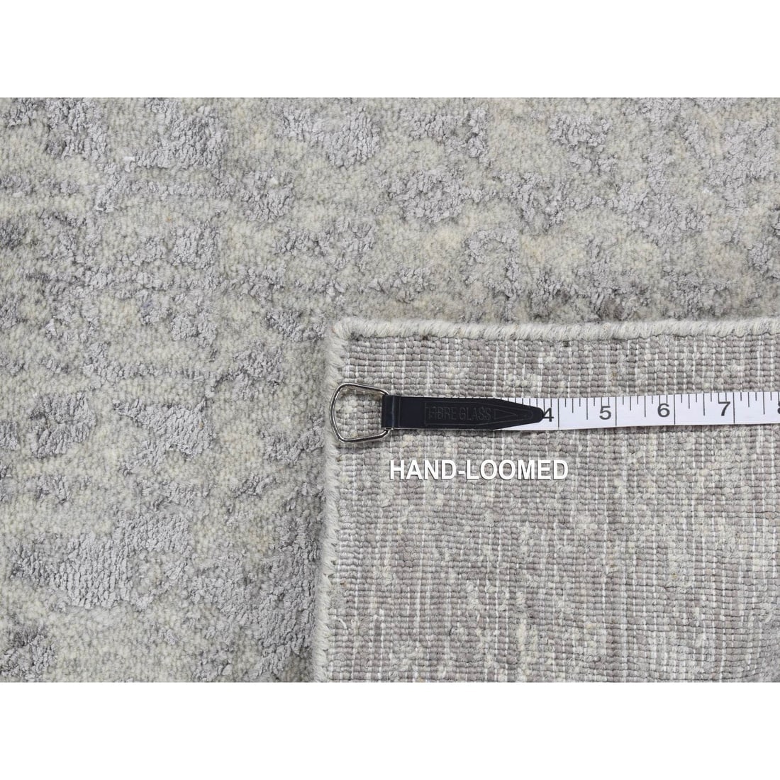 Gray Jacquard Hand Loomed Cypress Tree Design Silken Runner Rug - 7