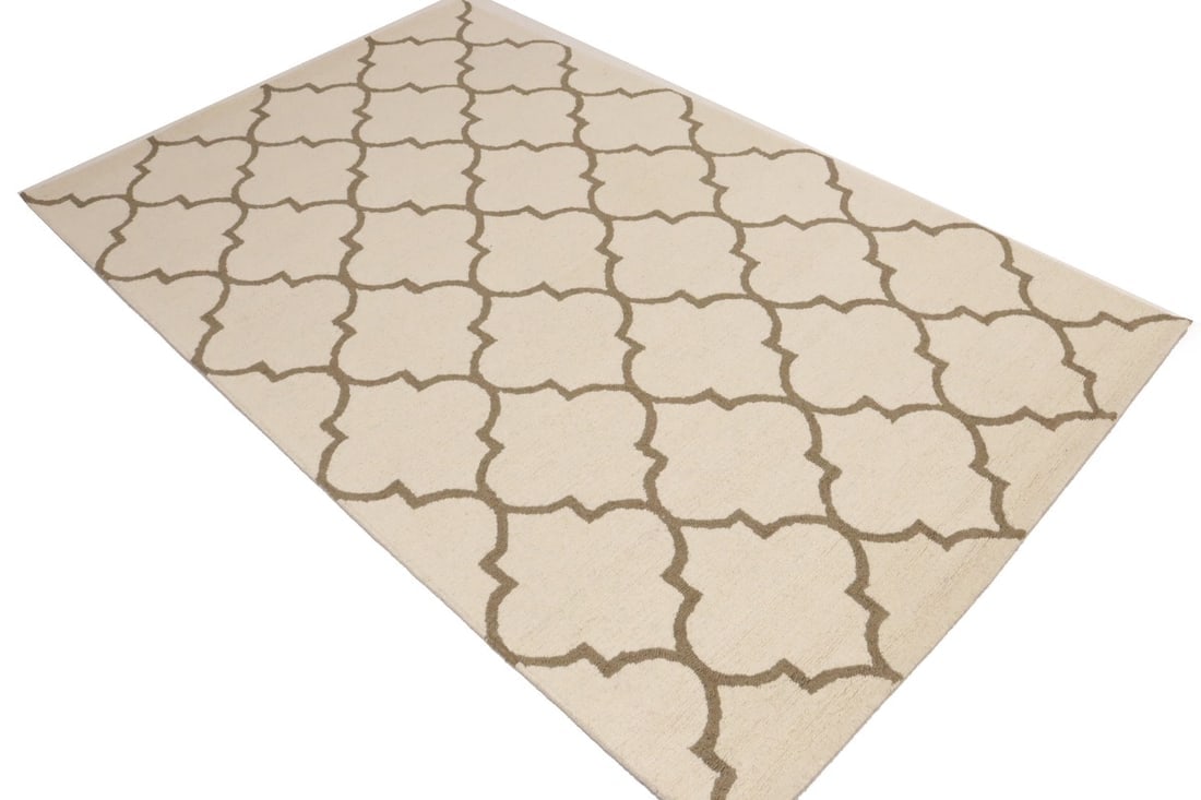 Cream Trellis 5X8 Hand-Tufted Modern Rug - 6