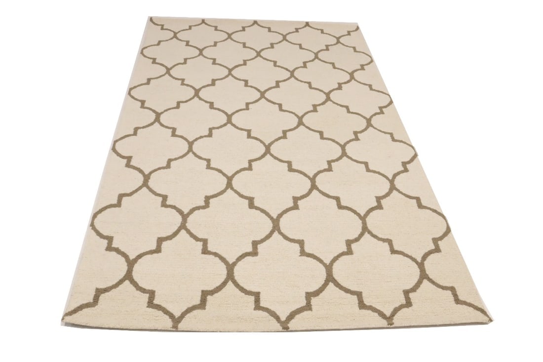 Cream Trellis 5X8 Hand-Tufted Modern Rug - 7