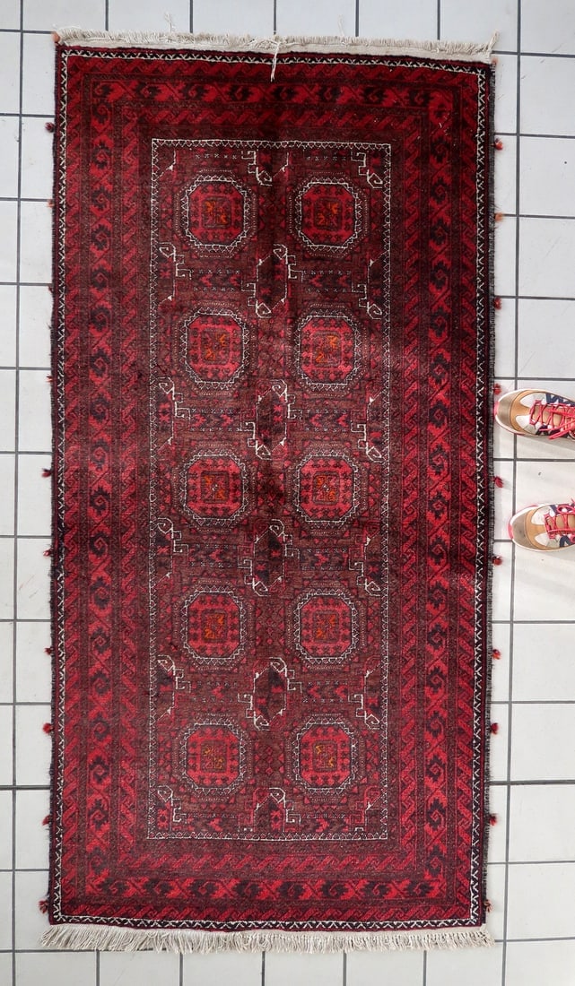 Vintage Afghan Baluch Runner Rug 3.5' x 6.11' - Repetitive Tribal - 2