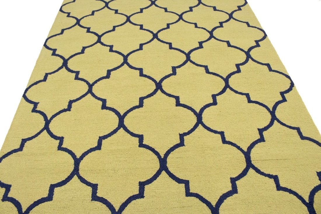 Golden Beige & Plum Trellis 5X8 Hand-Tufted Modern Rug - 12