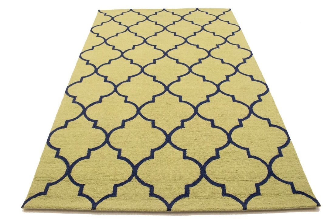 Golden Beige & Plum Trellis 5X8 Hand-Tufted Modern Rug - 3
