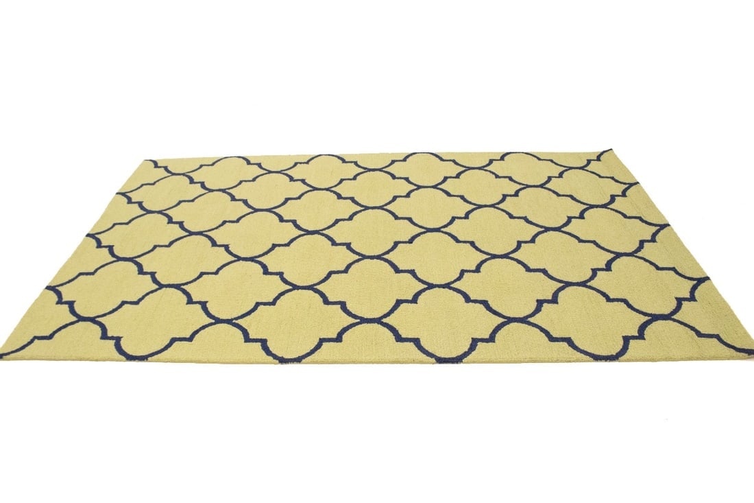 Golden Beige & Plum Trellis 5X8 Hand-Tufted Modern Rug - 5