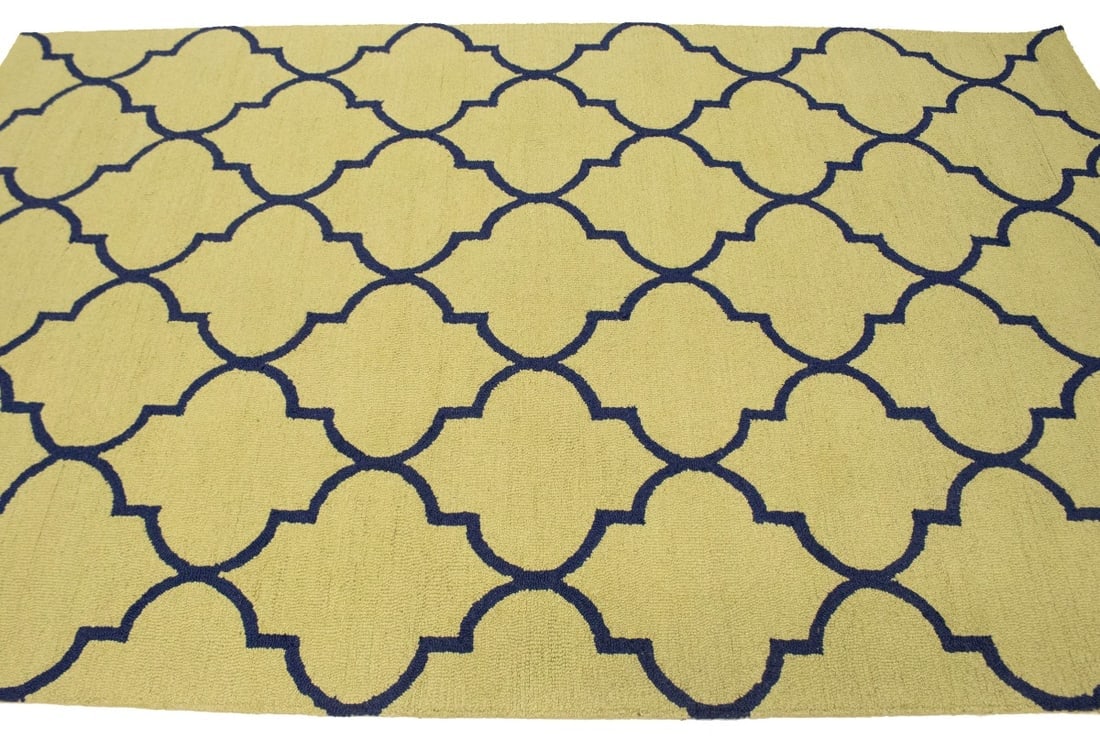 Golden Beige & Plum Trellis 5X8 Hand-Tufted Modern Rug - 6