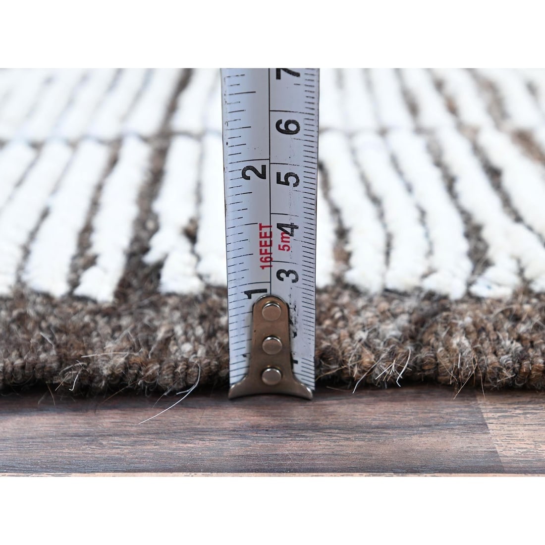 Daisy White Moroccan Weave with Grid Design Hand Knotted Wool Mat Rug - 6