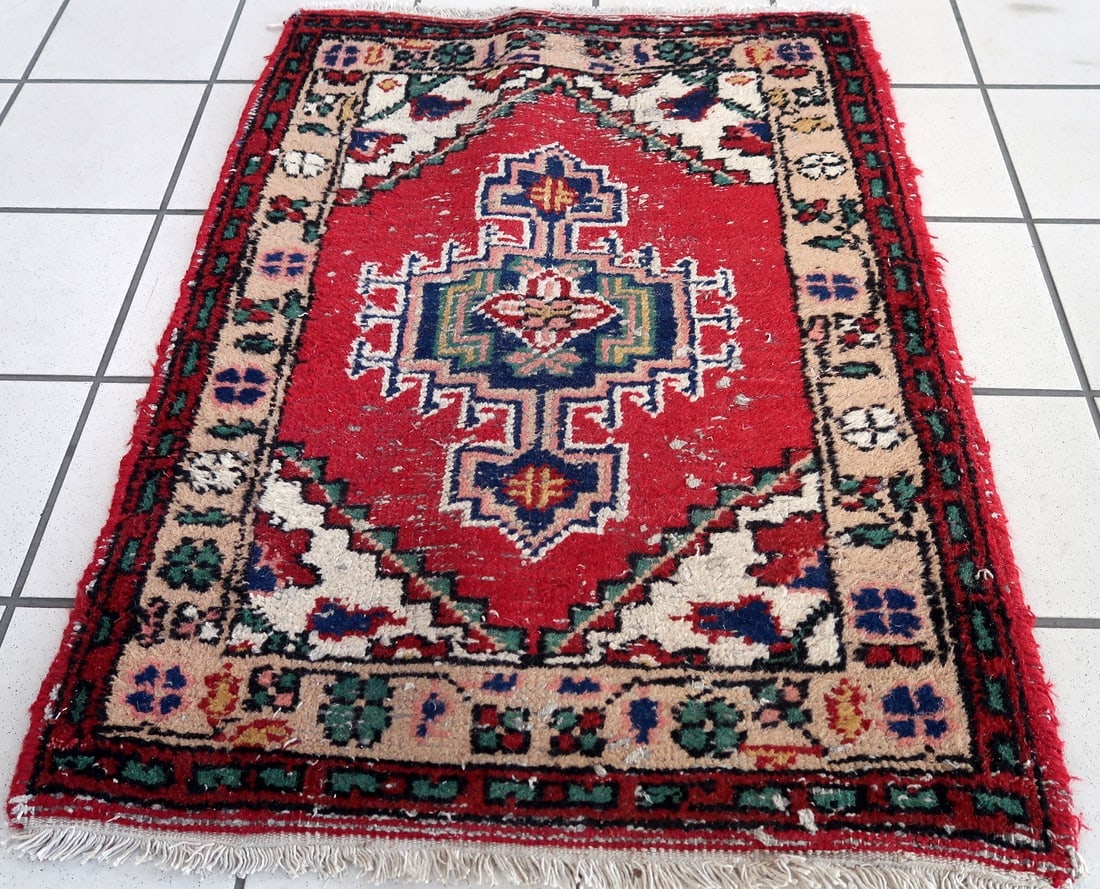 Handmade vintage Persian Hamadan rug 2.1' x 2.9' (65cm x 89cm) 1970s - 3