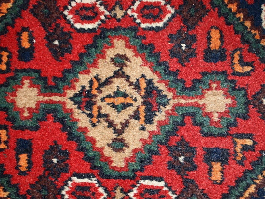 Handmade vintage Persian Hamadan rug 1.3' x 2' (41cm x 61cm) 1970s - 4