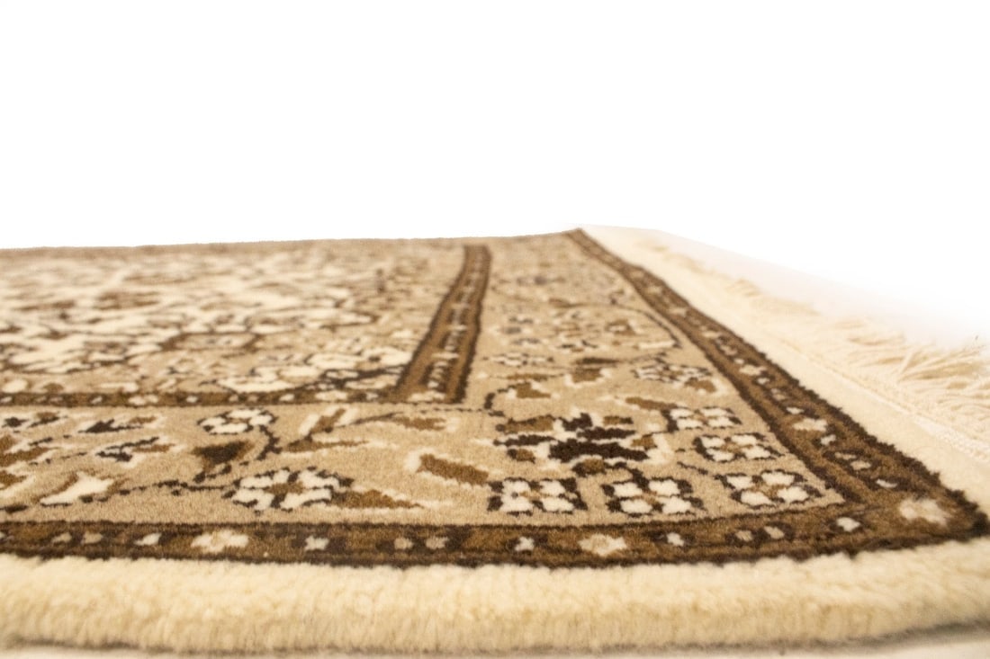 Cream Brown Floral 3X10 Kirman Oriental Runner Rug - 12