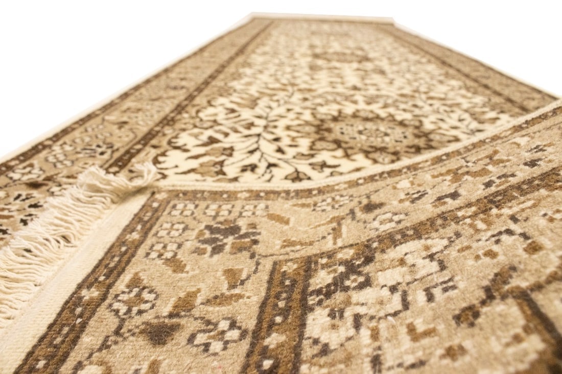 Cream Brown Floral 3X10 Kirman Oriental Runner Rug - 14