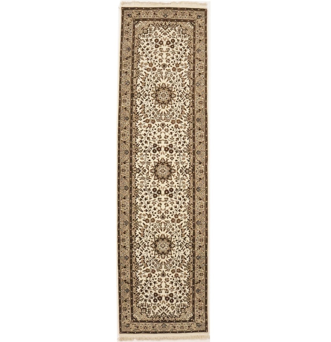 Cream Brown Floral 3X10 Kirman Oriental Runner Rug (1 of 14)