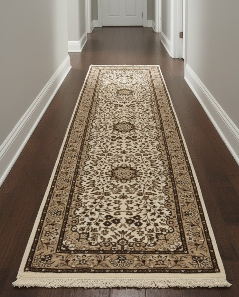 Cream Brown Floral 3X10 Kirman Oriental Runner Rug - 2