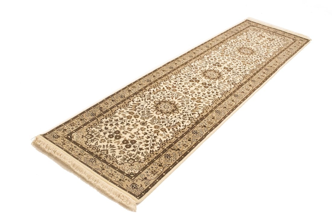 Cream Brown Floral 3X10 Kirman Oriental Runner Rug - 4